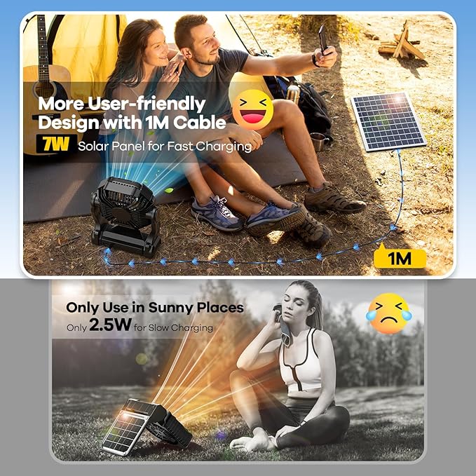 30000mAh Solar Fan with LED Lantern, 10W Solar Panel Rechargeable Battery Powered Camping Fan for Outside, 9 Inch Portable Battery Operated Hurricane Supplies for Picnic, Barbecue, Fishing, Travel