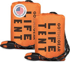 Go Time Gear Survival Life Tent • 2 Person Mylar Emergency Shelter Tube Tent + Paracord • All-Weather Protection for Camping, Hiking, & Survival Kits • Includes Emergency Whistle