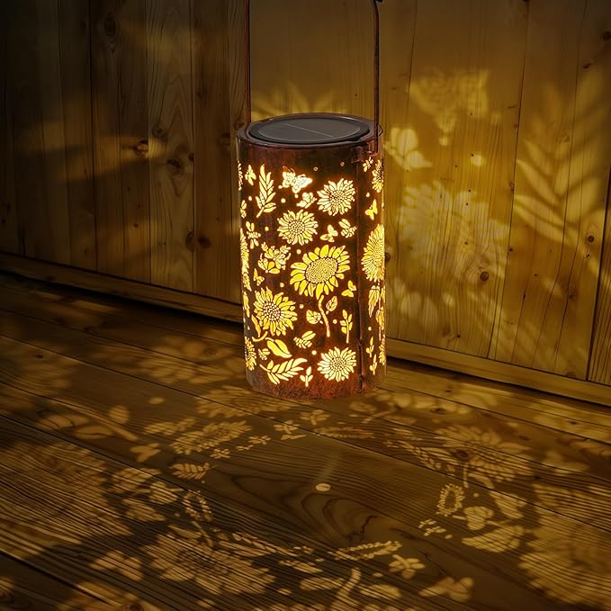 Homemory Sunflower Solar Lanterns Lights Outdoor Waterproof, Hollowed-Out Metal Decor Lantern, Gifts for Women, LED Solar Lights Metal Decoration Outside for Yard, Patio, Backyard, Porch, Lawn