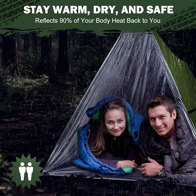 Emergency Survival Tent Life Shelter - 2 Person Mylar Emergency Shelter Tube Tent with Emergency Whistle & Paracord, All-Weather Essential Survival Gear for Camping, Hiking & Survival Kits