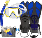 Kids Mask Fins Snorkel Set Snorkeling Packages, with Diving Mask, Snorkel, Adjustable Swim Fins, Mesh Bag, Anti-Fog Anti-Leak Snorkeling Gear for Kids for Snorkeling Swimming Diving