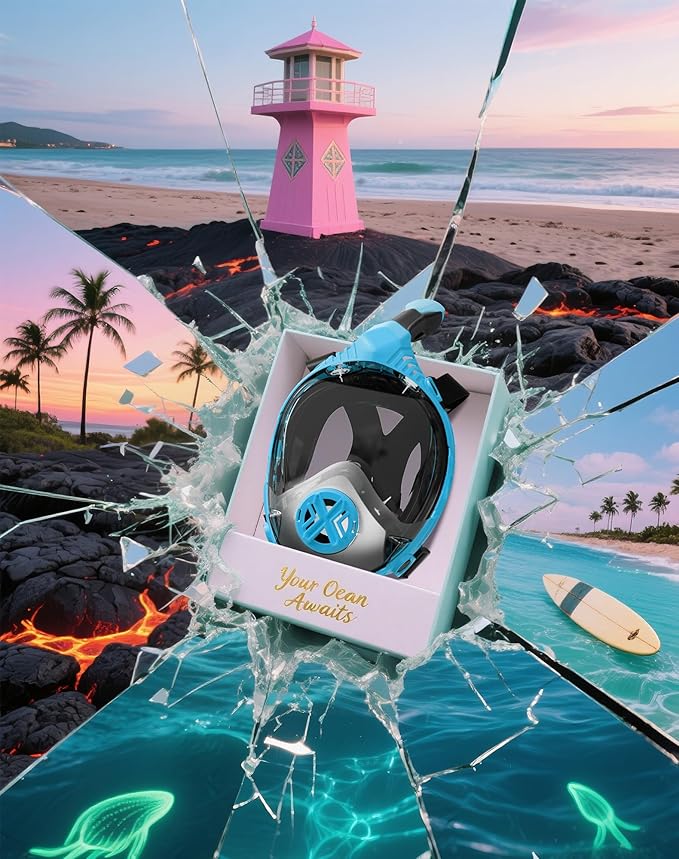 Full Face Snorkel Mask- Snorkeling Gear for Adults with Safe Dry Top Breathing System, Latest Foldable Panoramic View Snorkeling Mask for Men and Women, Anti Fog Anti Leak