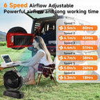 40000mAh Battery Powered Camping Fan,12-Inch Portable Personal Fan with Remote,LED Lantern, 6 Speeds,Timer,Auto Oscillation,Digital Display Cordless Tent Fan (Black)