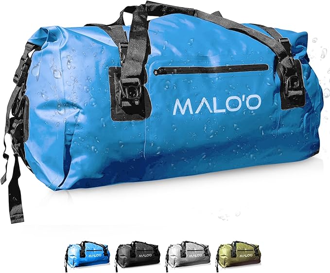 Malo’o Waterproof Dry Duffel, Heavy-Duty Roll Top Waterproof Gear Bag with Shoulder Strap & Molle Loops, Marine Duffel for Kayaking, Boating, Camping, Beach & Travel, Blue, 40L