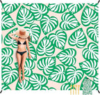 Beach Blanket Waterproof Sandproof, 9 Ft X 10 Ft Extra Large Sand Free Beach Mat, Big Compact Lightweight Quick Drying Picnic Blanket with 4 Stakes & Pockets for Camping, Travel, Hiking