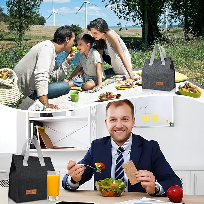 VZZNN 12 Pack Lunch Bags Bulk,Insulated Reusable Lunch Bags with Aluminum for Women Men,Leakproof Tote Large Lunch Box for Office,Work,Beach or Travel(Blue)