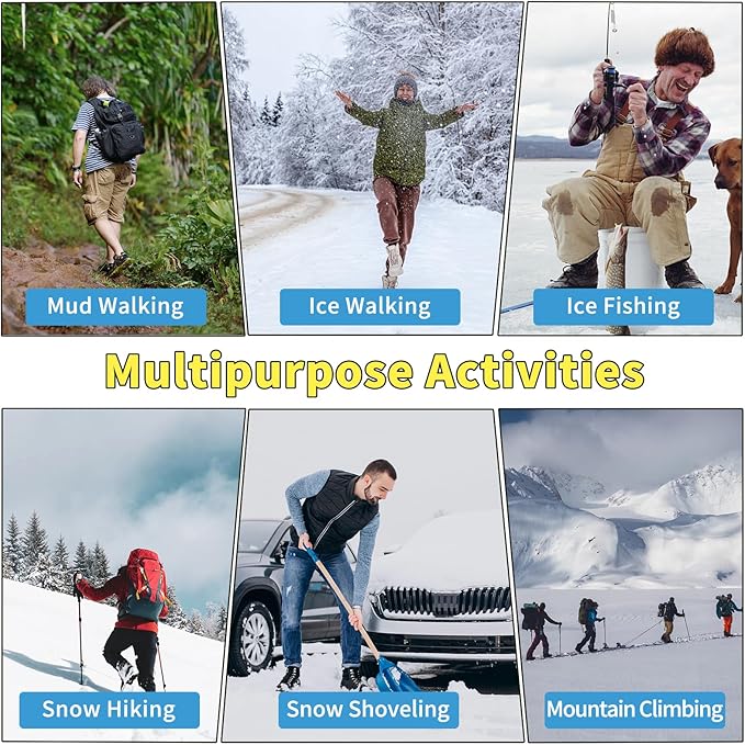 Non-Slip Ice Cleats Snow Grips, Strong Traction Crampons 11 Steel Studs, for Shoes and Boots, Snow Ice Walking