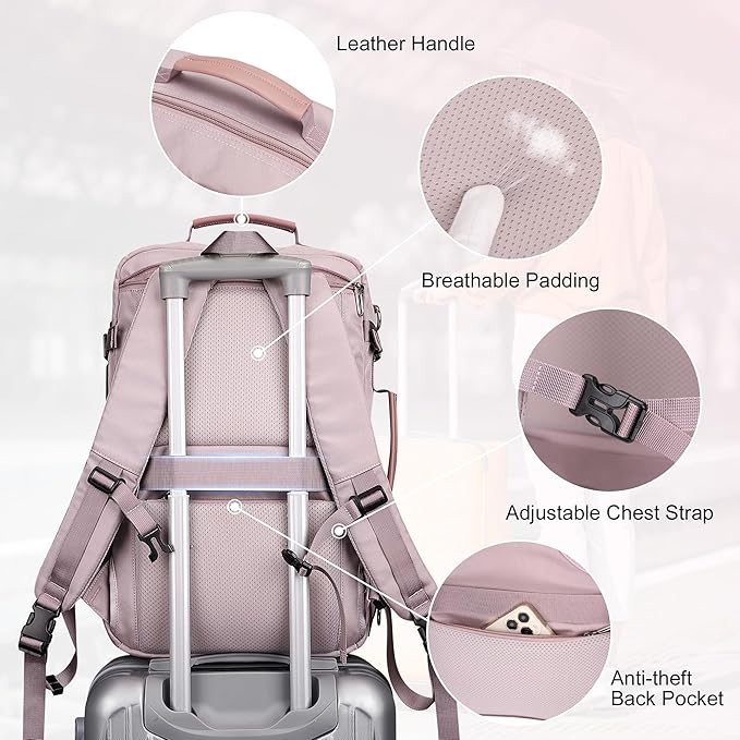 PIJUSHI Carry on Travel Backpack for Women Convertible Duffel Bag Backpack Large Luggage Rucksack Fit 16 Inch Laptop(PE039 Light Purple)