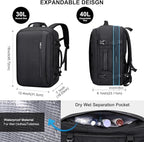 PIJUSHI Travel Backpack for Women Men Expandable Carry on Luggage Backpack Airline Approved Personal Item Laptop Bag(PE034 Black)
