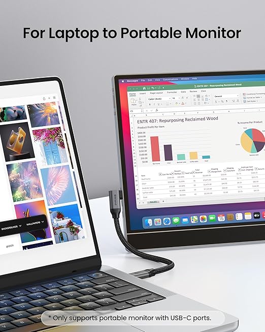 Silkland USB C Monitor Cable Right Angle 6.6FT, 8K@30Hz 5K/4K@60Hz Display, 20Gbps Data Transfer, 90 Degree USB C 3.2 Gen 2x2 Video Cable, 240W Charging for iPhone 17, MacBook,Portable Monitor,Carplay