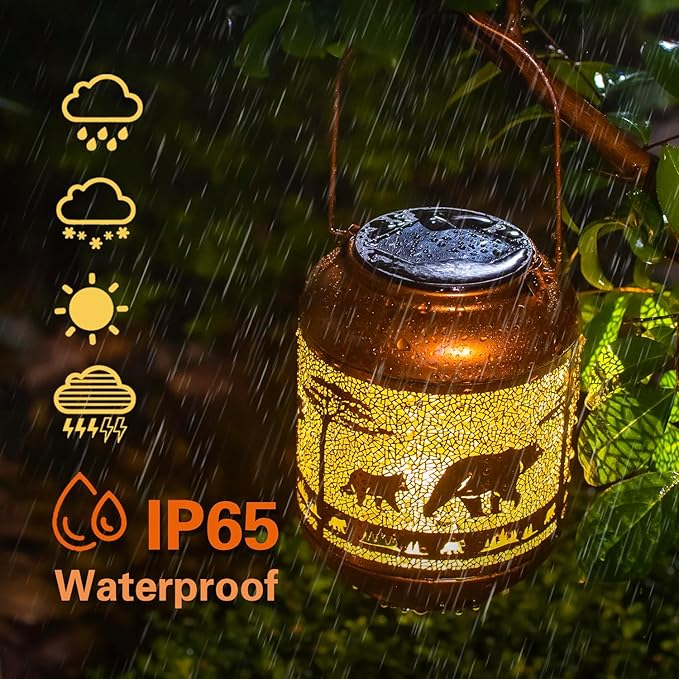 Bear Solar Lanterns Outdoor Waterproof,Hanging Solar Lights Bear Gifts for Women Men Metal LED Decorative Light for Yard,Patio,Lawn,Tabletop,Pathway,Landscape,Garden Decor