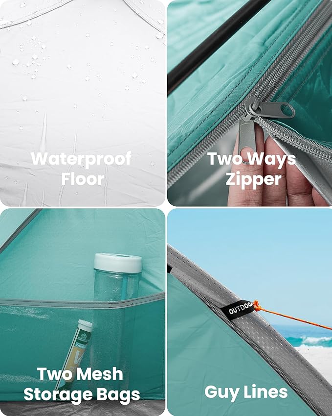 OutdoorMaster Beach Tent Sun Shelter with 2 Ventilated Doors, UPF50+ Easy Setup Beach Tent Canopy for 3 Person, Lightweight & Portable Family Beach Umbrellas for Sand with Carrying Bag-Cancun Seashore