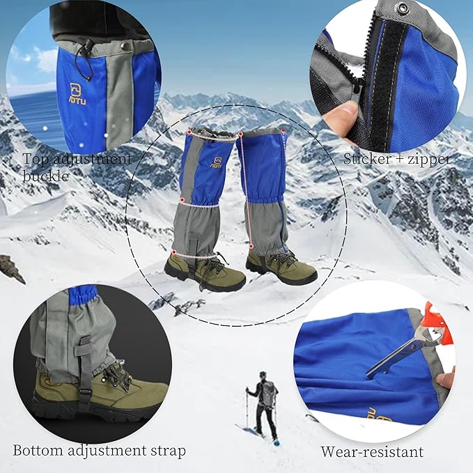 Adjustable Leg Gaiters,Snow Boot Guard Gators,Shoe Gaiters,Waterproof Hiking Gaiters for Hunting,Running,Snow,Mountain Climbing,Yard Work