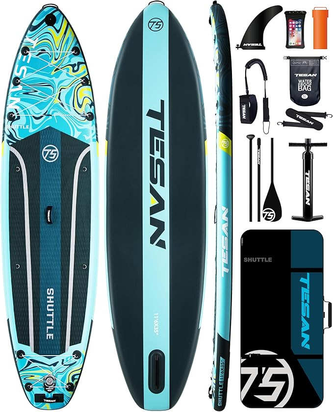 11'6x35'' Extra Wide Inflatable Paddle Board,All-Round Ultra Stable Stand Up Paddleboards with Plus Kits for 450lb/3 People/Family,Dual Bungees, Camera Mount, 100L Backpack, Dual-Action Pump