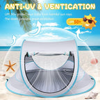 Baby Beach Tent,Large Pop Up Beach Tent Sun Shade for Beach,Portable Baby Travel Tent with Mosquito Net,Indoor Baby Play Tent,UPF 50+ UV Protection Sun Shelters for Infants
