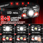Headlamp Rechargeable 6Pack, 3000 Lumen Ultra-Light Bright Headlamp Flashlight with White Red Light, LED Headlight Motion Sensor, 5+5 Mode for Outdoor Camping Fishing Running Hiking (6)