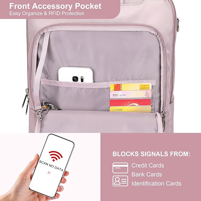 PIJUSHI Laptop Backpack for Women Men Personal Item Travel Backpack Convertible Carry on Bag Flight Approved(PE042 Ashen Purple)