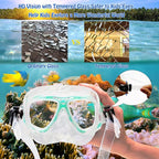 Kids Mask Fins Snorkel Set Snorkeling Packages, with Diving Mask, Snorkel, Adjustable Swim Fins, Mesh Bag, Anti-Fog Anti-Leak Snorkeling Gear for Kids for Snorkeling Swimming Diving