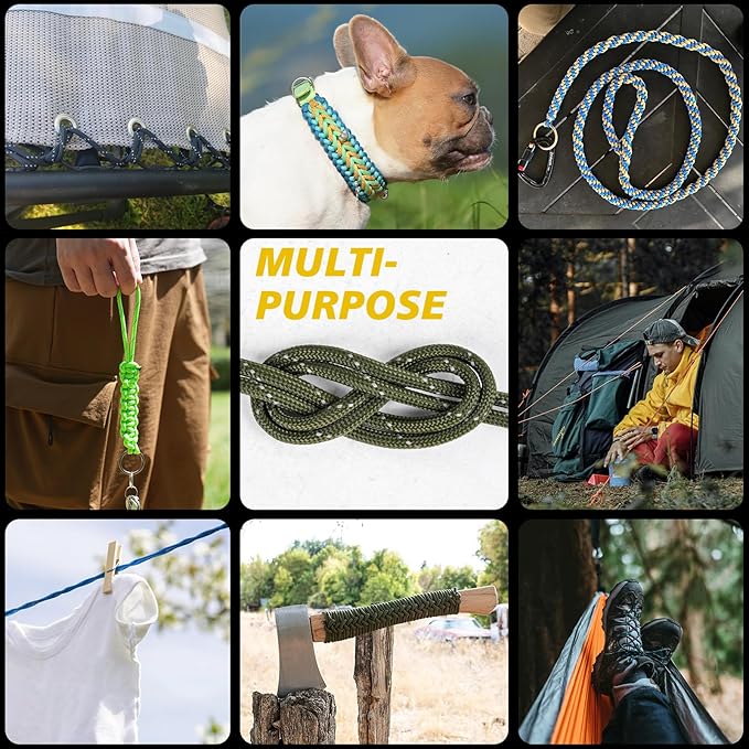 X XBEN Paracord Reflective 1000lb, 50/100/200/500/1000ft 4mm, 13 Strand Paracord Rope, Tactical Parachute Cord for Camping, Fishing, Clothesline, Hammock, Tent & Survival Bracelet, Army Green