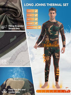 romision Thermal Underwear for Men Long Johns Fleece Lined Hunting Gear Bottom Top Set Base Layer for Cold Weather Gift