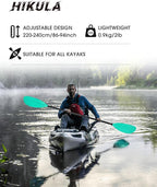 Kayak Paddle Aluminum Shaft Paddle with Nylon Blades, Floating Adjustable Kayaking Oars, 3 Piece, 220-240cm/86-94 Inches,Black/Rose/Teal/Black/Orange/Grey