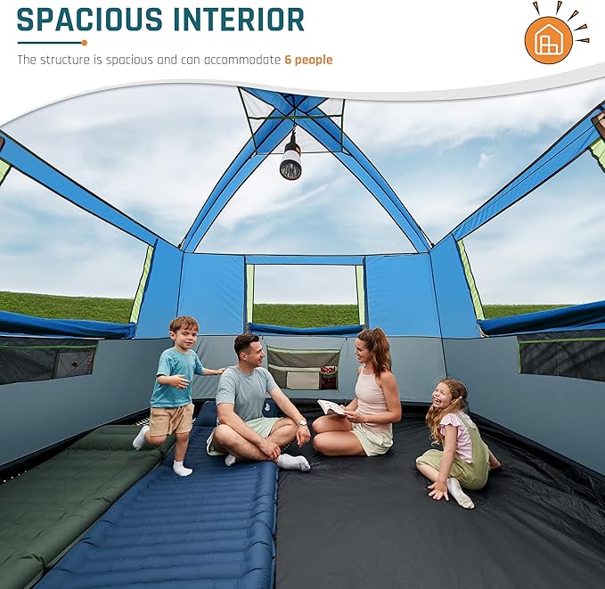 Tents for Camping 6/8/10 Person Camping Tent with Screen Porch, Weatherproof Large Cabin Tent with Rainfly and Carry Bag, Family Tent for Outdoor Camping and Backyard