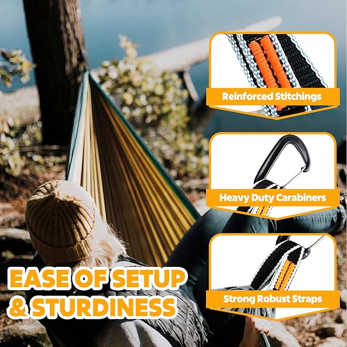 NATUREFUN Ultra-Light Travel Camping Hammock | 300kg Load Capacity,Breathable,Quick-Drying | 2 x Premium Carabiners,2 x Nylon Slings Included | Outdoor Indoor Garden