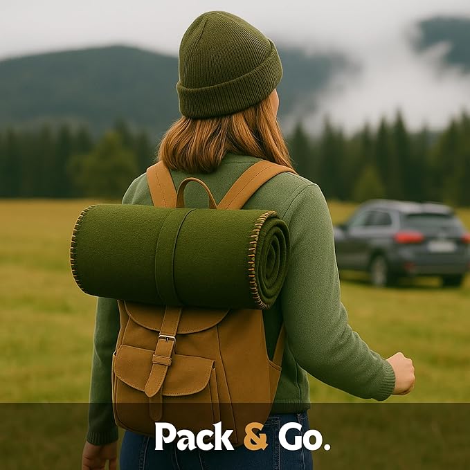 Wool Camping Blanket – 70% Wool Heavy-Duty Military Style Throw, Warm & Washable, Fire Retardant Cover for Emergency, Survival & Outdoor Use – Perfect for Camping, Car, Home & Hiking, Olive 66x90