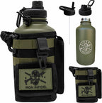 Iron Infidel Battle Bottle - Half Gallon Insulated Water Bottle with Paracord Handle, Large 64 oz Stainless Steel Water Jug with Rugged, Removable Sleeve for Keys, Wallet & Phone (Widowmaker 2L)