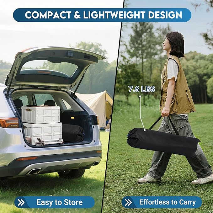 LOFTEY Folding Camping Table, Adjustable Height Aluminum Camp Table with Roll Up Top, Lightweight with Carry Bag, Portable for Camping, Backyard BBQ, Tailgating, 37.4" L x 21.7" W x 32" H, Black