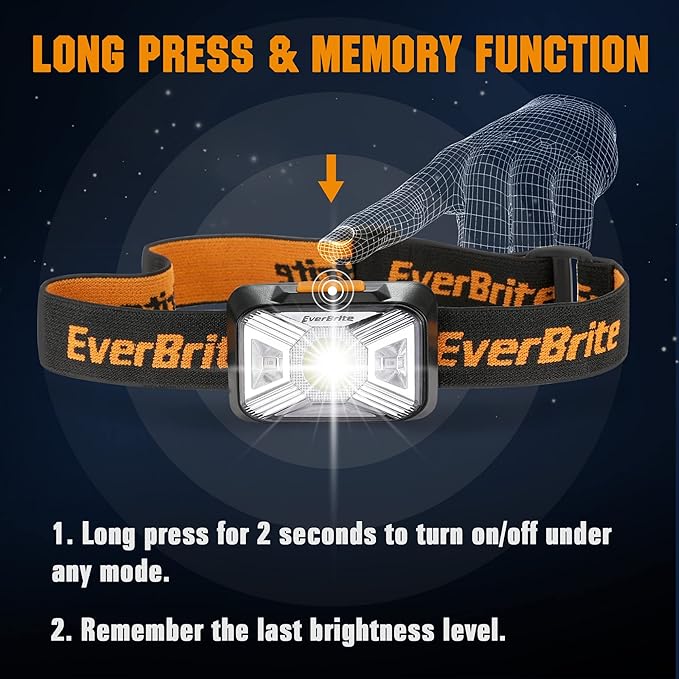 EverBrite Headlamps Rechargeable with Red Light - Outdoor LED Flashlight Head Lamps, Waterproof Dustproof Gear for Hiking Camping Essentials, 2 Pack
