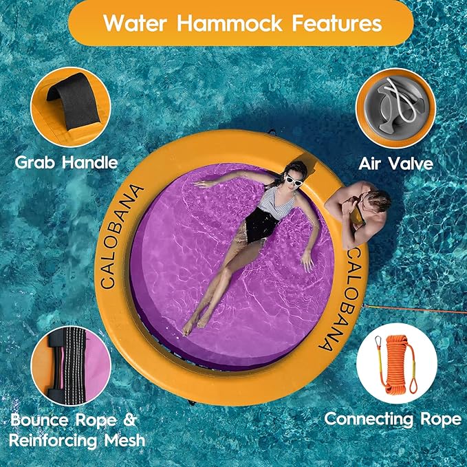 Round Floating Ring Inflatable Water Hammock Heavy Duty River Floats Lake Raft for Adults Tanning Pool Lounger Float Island Platform Pad Mat for Party