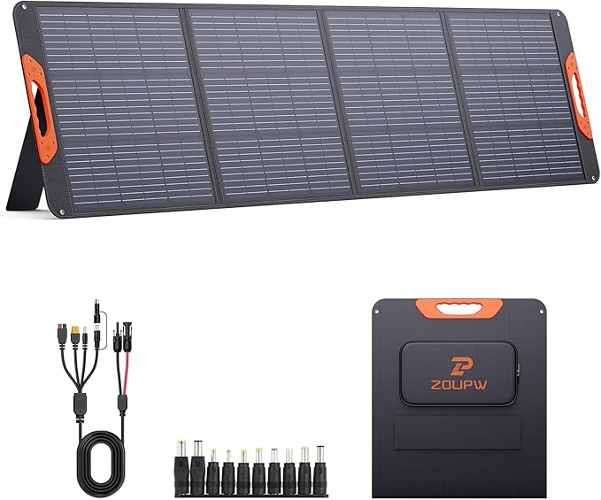 200 Watt Portable Solar Panel for Power Station,RV Essentials,200W 20V Foldable Solar Charger with Solar Cable,23.5% High Efficiency IP67 Waterproof 4 Kickstands for Camping RV Road Trip