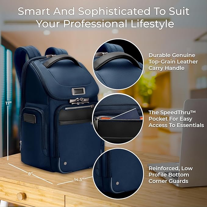 Briggs & Riley Medium Widemouth Backpack for Women & Men - Laptop Backpack, For Work & Travel, Lightweight & Durable, Padded Straps, Fits up to 15" Laptop - @work Collection, Navy
