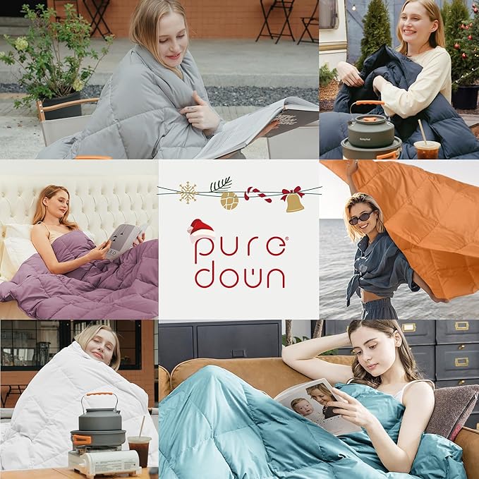 puredown® Lightweight Checkered Couch Throw Soft Feather Down Throw Blanket for Indoor and Outdoor Use, 50"X70", Black and Red