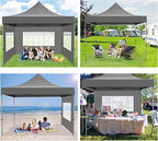 COBIZI 10x10 Pop up Canopy Tent with 4 Sidewalls, Waterproof Heavy Duty Commercial Canopy for Parties, Outdoor Tent, Garden Gazebo, Carry Bag with Wheel (10x10ft, Gray)