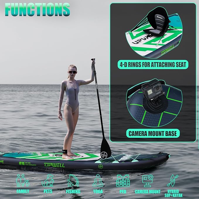 UPWELL 11'6"×35" Extra Wide Inflatable Paddle Board, Stand Up Paddle Board for Youth & Adults, Stable Design, Premium SUP Accessories, 120L Backpack, 10L Dry Bag, Paddle, Leash, Hand Pump, US Fins