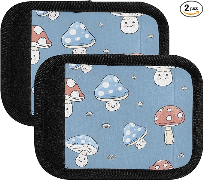 Mushrooms Cartoon Blue Luggage Handle Wrap for Suitcase Luggage Tags Handle Covers Identifiers Soft Decorations Travel Accessories 2 Pack