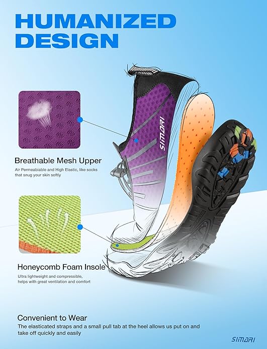 SIMARI Water Shoes for Women Men - Barefoot Quick-Dry Aqua Socks | Lightweight Swim Shoes for Surfing, Swimming, Beach Sports, Kayaking, Diving | Non-Slip Design