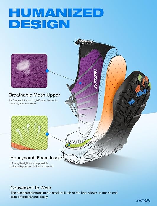 SIMARI Water Shoes for Women Men - Barefoot Quick-Dry Aqua Socks | Lightweight Swim Shoes for Surfing, Swimming, Beach Sports, Kayaking, Diving | Non-Slip Design