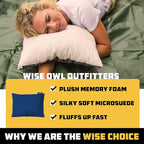 Wise Owl Outfitters Camping Pillow – Memory Foam Travel Pillow for Airplane Sleeping, Hiking, Backpacking & Outdoor Use - Small & Portable for Adults, Car, Camp & Tent