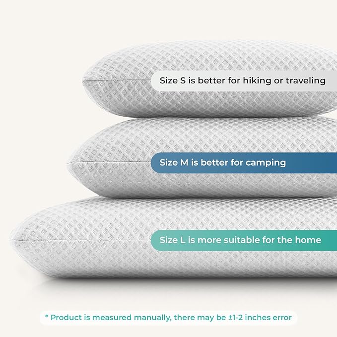 Travel Pillow Memory Foam Pillows, Camping Pillow-Compressible Medium Firm, Breathable Cover, Ideal Backpacking Hiking, Bed Pillows, Airplane and Car (White, M)