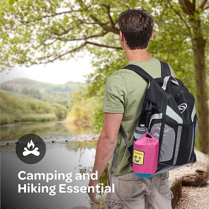 Durable Hammock 500 lb Capacity, Nylon Camping Hammock Chair - Double or Single Sizes w/Tree Straps and Attached Carry Bag - Portable for Travel/Backpacking/Beach/Backyard (Large, Fuchsia & Sky Blue)