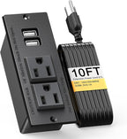 Kungfuking Desktop Power Grommet Conference Recessed Power Strip in Desk Outlet Power Socket 2-Socket &2-USB Ports 9.85 FT Extension Power Cord, ETL Listed