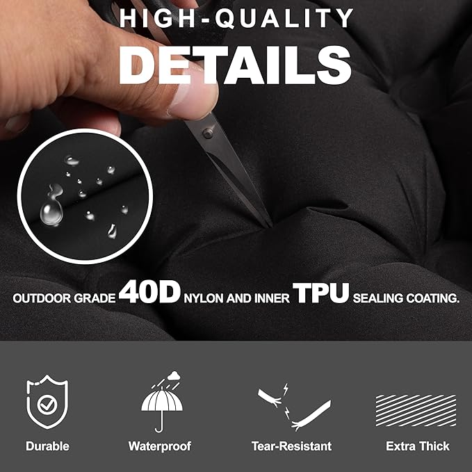 Sleeping Pad with Pillow, Self Inflating Extra-Thick, Ultralight Sleeping Mat, Built-in Pump, Ultimate for Camping, Hiking, Traveling, Airpad, Carry Bag, Compact & Lightweight Air Mattress (Black)