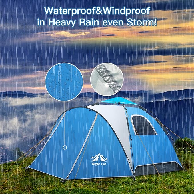 Night Cat Instant Popup Tents 2-3 Persons with Footprint Tarp Easy Setup Camping Tent with Rainfly Double Layers Waterproof Automatic Hydraulic Mechaism