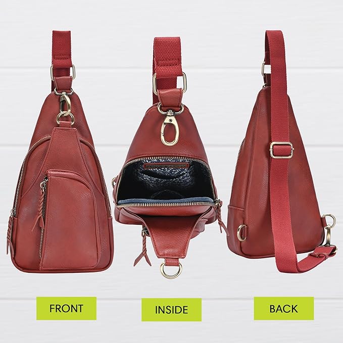 Antik Kraft Tasha Crossbody Sling (Cognac) | Vegan Leather Crossbody Bag for Women with 16-20" Strap | Sling Bags for Women with Durable Antique Brass Hardware | 7in x 2.5in x 12.5in |