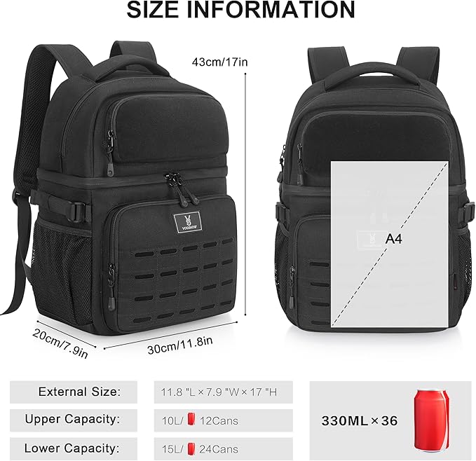 Insulated Double Deck Cooler Backpack for Men Women, 36 Cans Large Leakproof Cooler Bag for Camping, Hiking, Picnic, Fishing, Beach, Travel