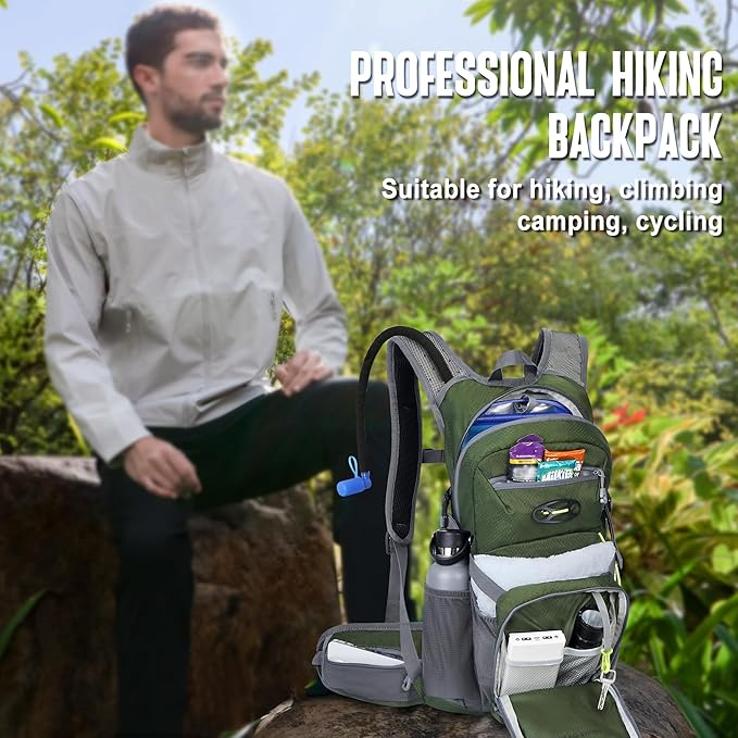 N NEVO RHINO Hydration Backpack, 18L Multipurpose Hiking Backpack with 3L Water Bladder, Water Backpack Insulated Hydration Pack Ideal for Hiking and Cycling