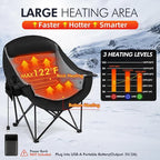 Heated Oversized Camping Chair - Heavy Duty Padded Folding Camping Chairs for Adults with Cooling Bag, Side Pocket, Cup Holder and Carry Bag for Outdoor Sports Lawn Fishing Garden Portable
